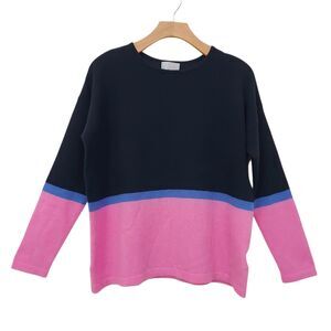 Pure Collection Sweater Womens Medium Pink Navy Cashmere Color Block Knit Cozy